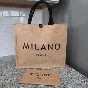 Milano Italy Jute Burlap Tote Bag Matching Wallet Tan Beach Market Vacation